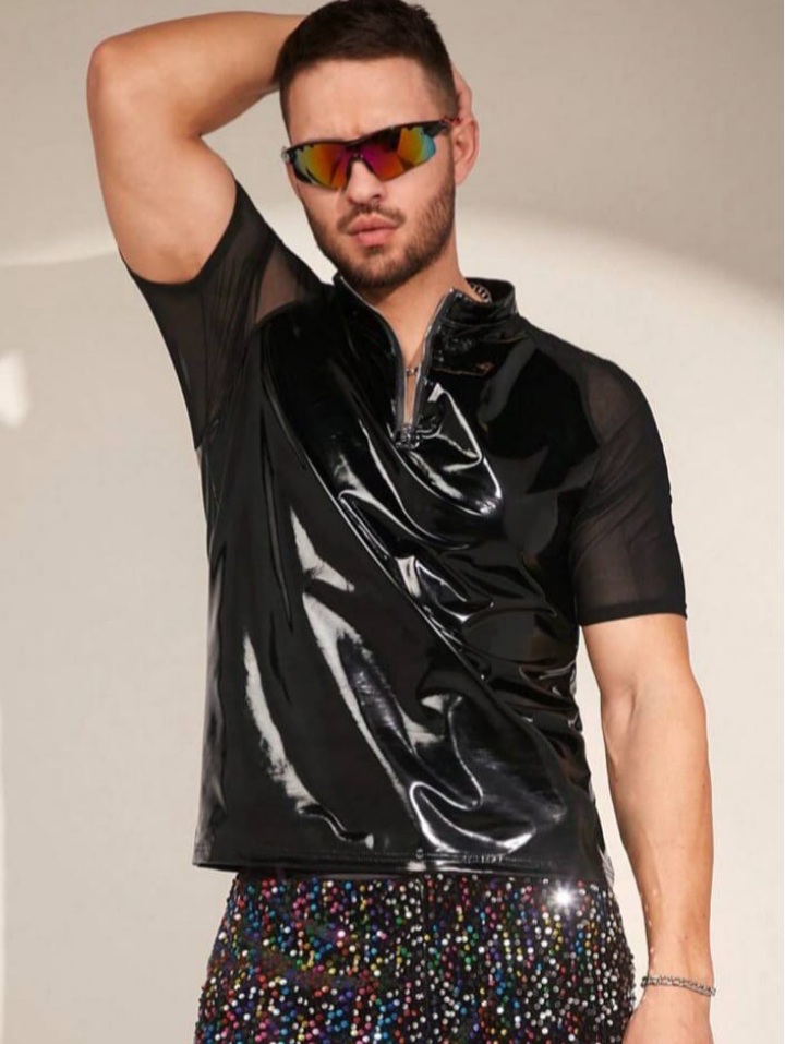 Men's Mesh Raglan Short Sleeve Knitted Casual T - Shirt